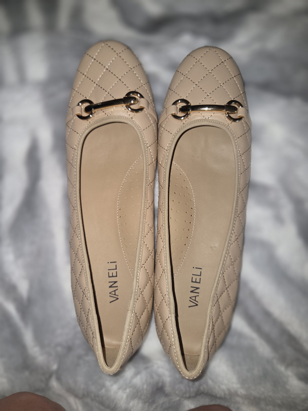 Vaneli Quilted Beige Ballet Flats with Gold Horsebit